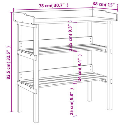 vidaXL Plöntuborð með Hillum 78x38x82,5 cm Gegnheill Þinur