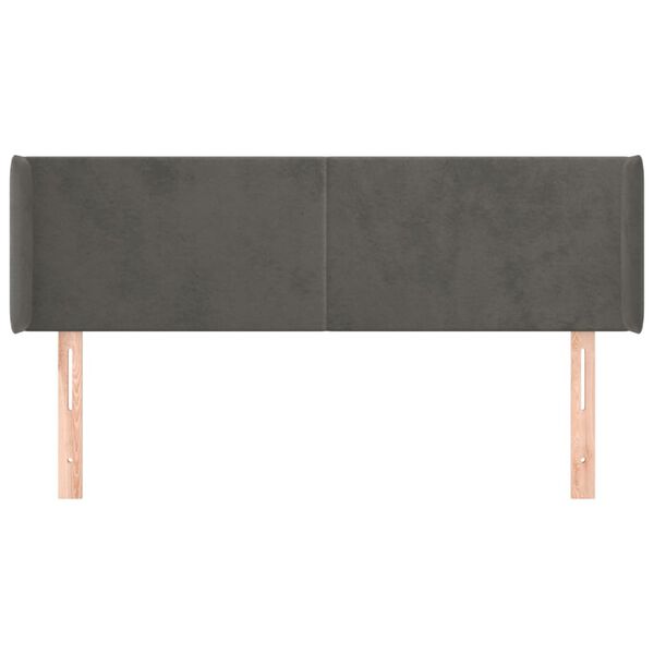 vidaXL Höfðagafl með Eyrum 147x16x78/88 cm Dökkgrátt Flauel