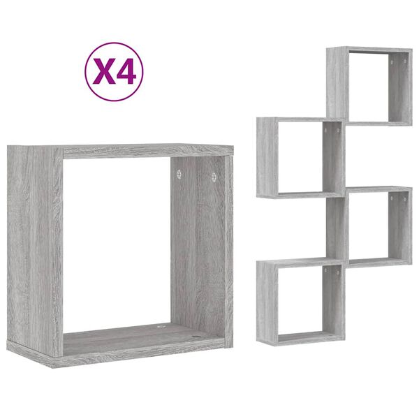 vidaXL Wall Cube Hillur 4 stk Grey Sonoma 30x15x30 cm