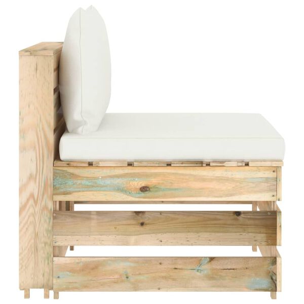 vidaXL Miðjusófaeining með Sessum Grænn Gagnvarinn Viður