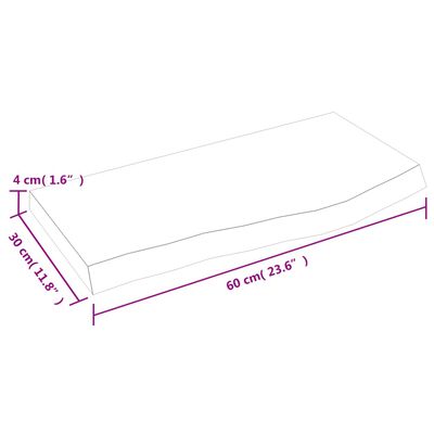 vidaXL Baðherbergisborðplata Ljósbrún 60x30x(2-4)cm Meðhöndlaður Viður