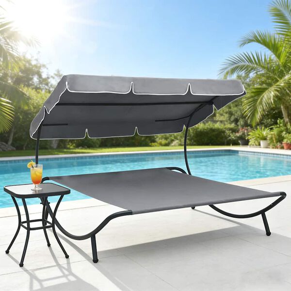 vidaXL S&oacute;lbekkur me&eth; Skyggni Gr&aacute;r