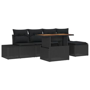 vidaXL Gar&eth;s&oacute;fa sett me&eth; geymslu 6 pcs Svartur Poly rattan
