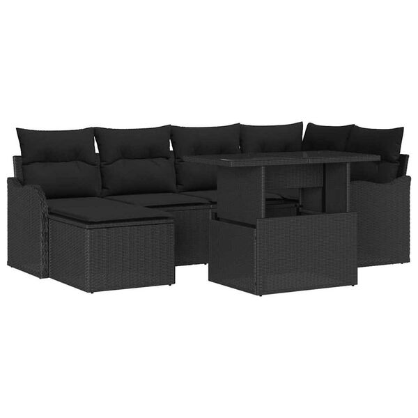 vidaXL Gar&eth;s&oacute;fa sett me&eth; p&uacute;&eth;i me&eth; geymslu 7 pcs Svartur Poly rattan