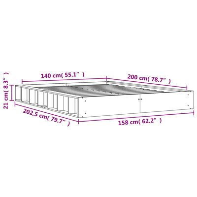 vidaXL Rúmgrind án Dýnu Vaxbrún 140x200 cm Gegnheil Fura