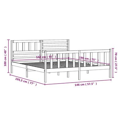 vidaXL Rúmgrind Gegnheill Viður 140x190 cm