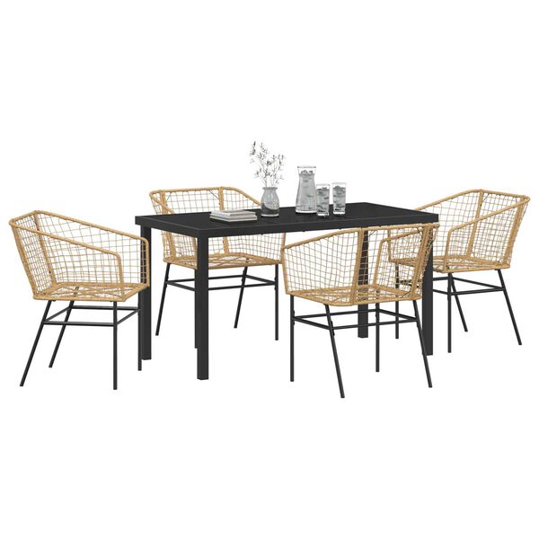 vidaXL Gar&eth;ur bor&eth;sett 5 pcs Br&uacute;nn p&oacute;l&yacute;rattan