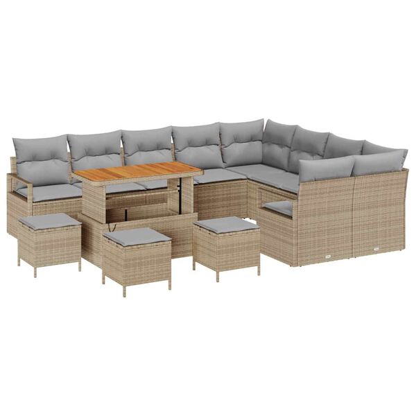 vidaXL Garðsófa sett með púði 13 pcs Drapplitaður Poly rattan