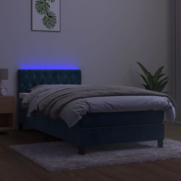 vidaXL H&oacute;lfa&eth; Springr&uacute;m me&eth; D&yacute;nu&LED Bl&aacute;tt 100x200 cm Flauel