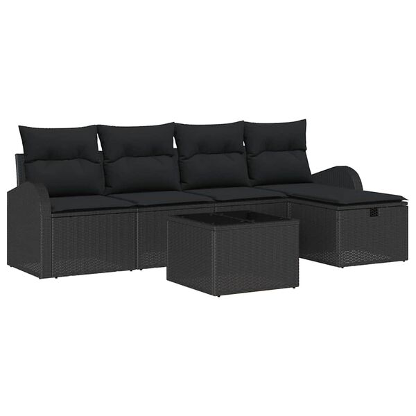 vidaXL Gar&eth;s&oacute;fa sett me&eth; p&uacute;&eth;i me&eth; geymslu 6 pcs Svartur Poly rattan