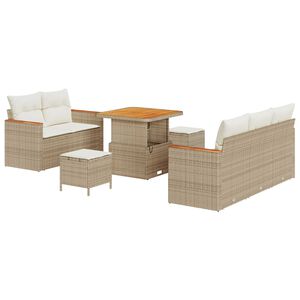 vidaXL Gar&eth;s&oacute;fa sett me&eth; p&uacute;&eth;i 10 pcs Beige og krem p&oacute;l&yacute;rattan