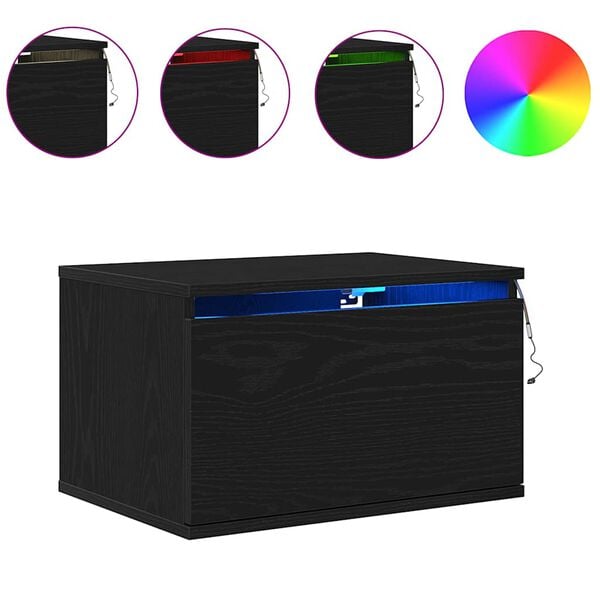 vidaXL Veggfestur n&aelig;turb&uacute;r Svartur Eik 50 x 36 x 30 cm Samsettur vi&eth;ur