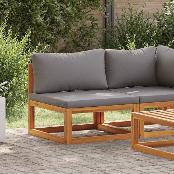 vidaXL Sætiseining með Dökkgráum Sessum Gegnheill Akasíuviður