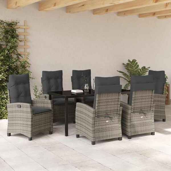 vidaXL Gar&eth;ur bor&eth;sett me&eth; p&uacute;&eth;i 7 pcs Gr&aacute;r p&oacute;l&yacute;rattan