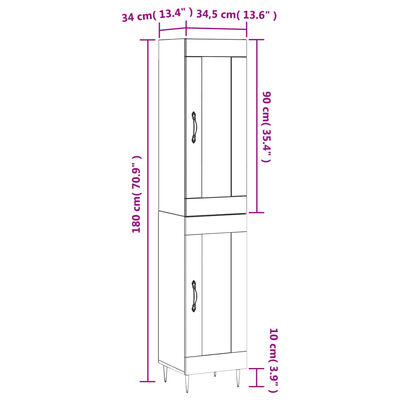 vidaXL Hár Skápur Grár Sonoma 34,5x34x180 cm Samsettur Viður