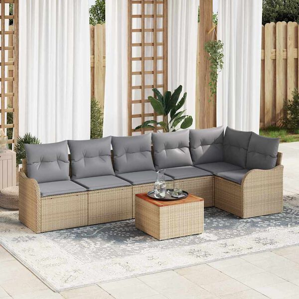 vidaXL Gar&eth;s&oacute;fa sett 7 pcs Drapplita&eth;ur Poly rattan