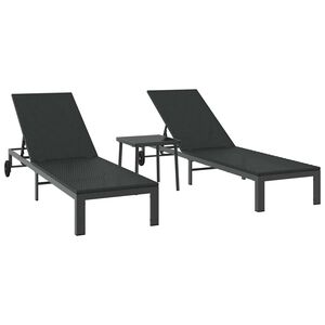 vidaXL Sunbed 2-Pers&oacute;na 3 pcs Svartur p&oacute;l&yacute;rattan