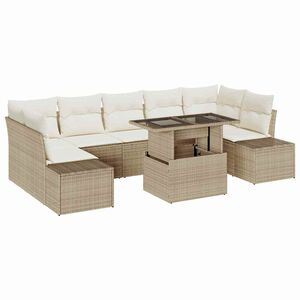 vidaXL S&oacute;fasett me&eth; p&uacute;&eth;i 8 pcs Beige og krem p&oacute;l&yacute;rattan