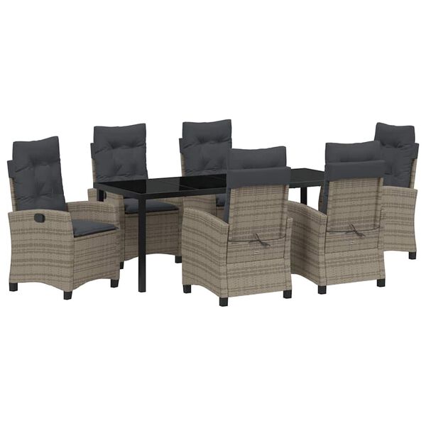 vidaXL Gar&eth;ur bor&eth;sett me&eth; p&uacute;&eth;i 7 pcs Gr&aacute;r p&oacute;l&yacute;rattan