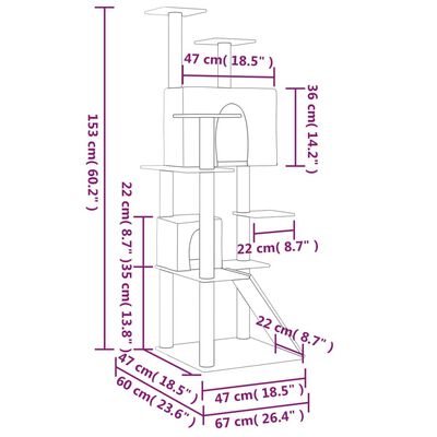 vidaXL Kattatré með Sísalklórustaurum Rjómahvítt 153 cm