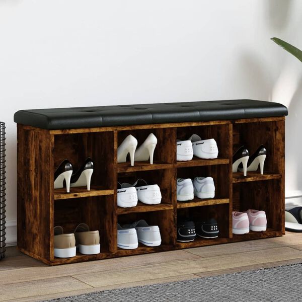 vidaXL Skóbekkur Reyklituð Eik 102x32x50 cm Samsettur Viður