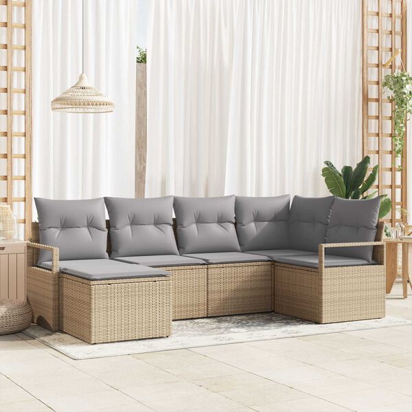 vidaXL S&oacute;fasett me&eth; p&uacute;&eth;i 6 pcs Beige og lj&oacute;sgr&aacute;r p&oacute;l&yacute;rattan