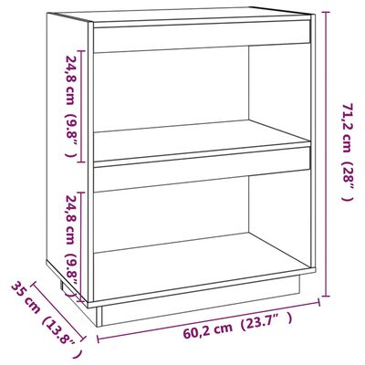 vidaXL Bókaskápur Svartur 60x35x71 cm Gegnheil Fura