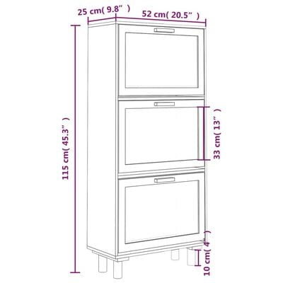 vidaXL Skóskápur Hvítur 52x25x115cm Spónaplata og Náttúrul. Spanskreyr