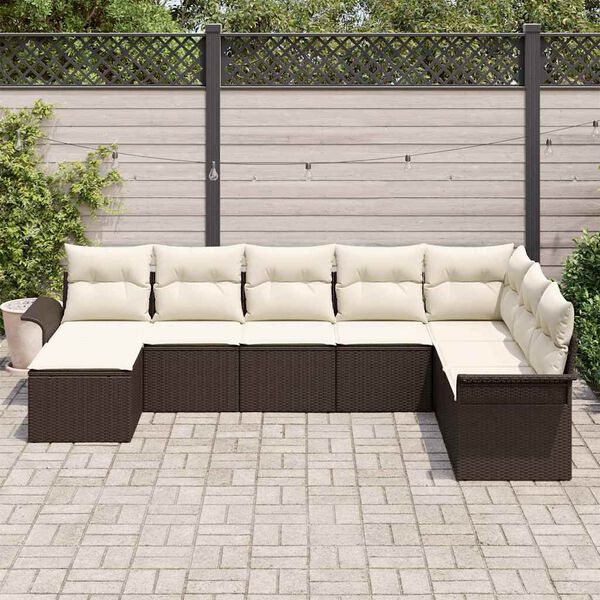 vidaXL Gar&eth;s&oacute;fa sett me&eth; p&uacute;&eth;i me&eth; geymslu 8 pcs Br&uacute;nn Poly rattan