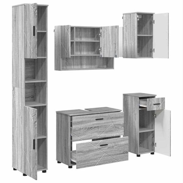 vidaXL Ba&eth;herbergismublasett 5 pcs Gr&aacute;r Sonoma Sni&eth;in vi&eth;ur og m&aacute;lmur