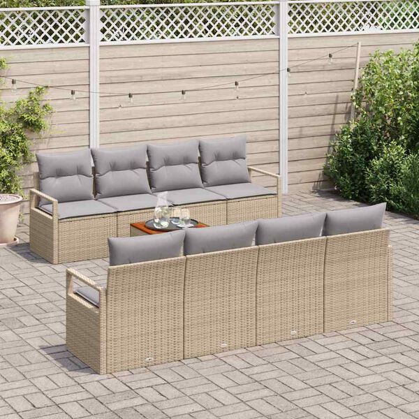 vidaXL Garðsófa sett með geymslu 9 pcs Beige og ljósgrár pólýrattan