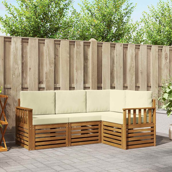 vidaXL S&oacute;fasett me&eth; p&uacute;&eth;i 4 pcs N&aacute;tt&uacute;rulegt og Krem Hrein akas&iacute;utr&eacute;