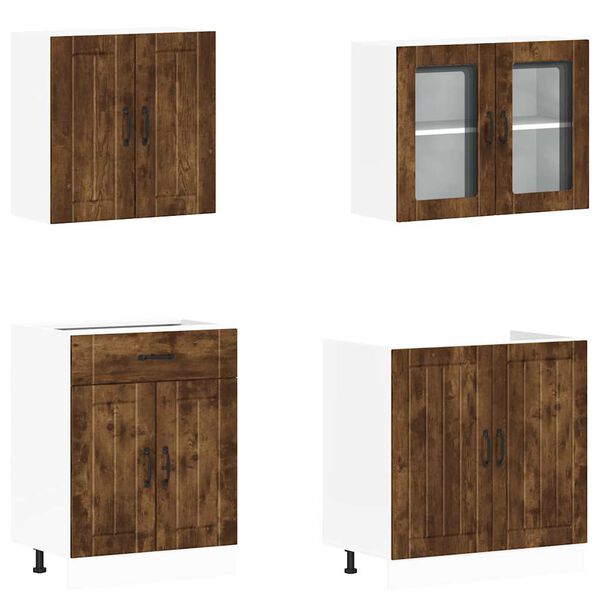 vidaXL 4 stykki Eldh&uacute;ssk&aacute;pasett Lucca Reyklitu&eth; Eik Samsettur Vi&eth;ur