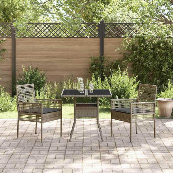 vidaXL Garður borðsett 3 pcs Grár Poly rattan