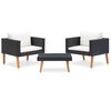 vidaXL 3 stk Gar&eth;sett me&eth; S&aelig;tisp&uacute;&eth;um Polyrattan Svart
