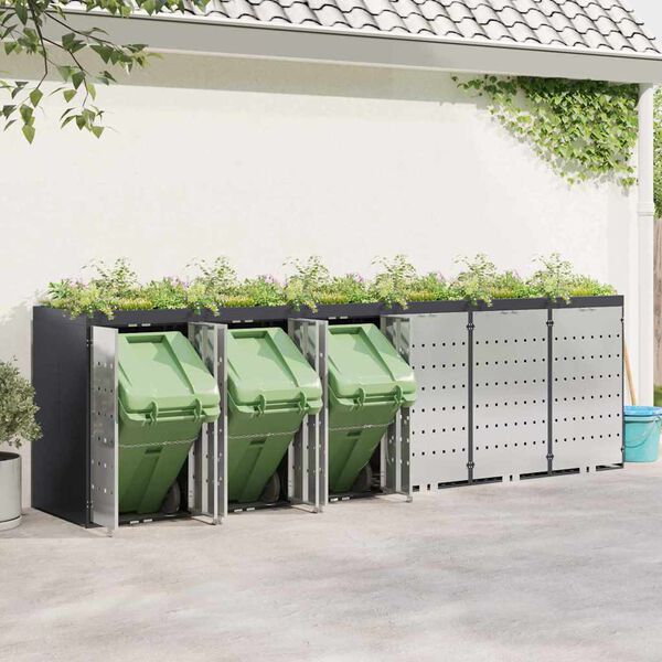 vidaXL Rúlluskápur fyrir 3 ruslatunnur Antrasít 340 x 77.5 x 115.5 cm