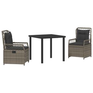 vidaXL Gar&eth;ur bor&eth;sett 3 pcs Gr&aacute;r p&oacute;l&yacute;rattan
