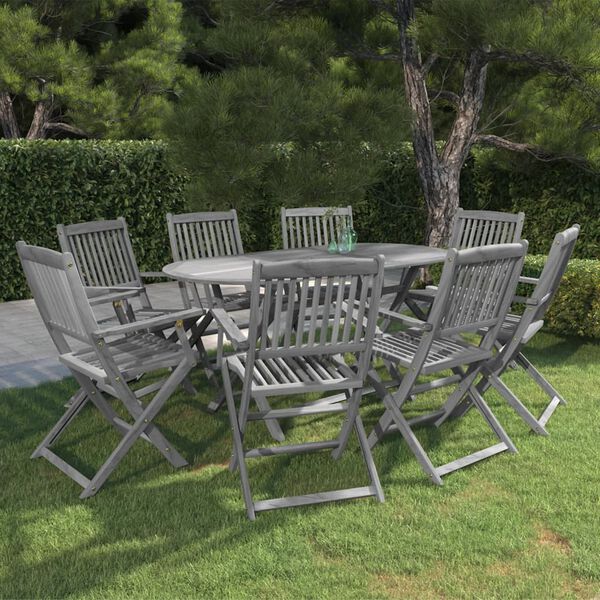 vidaXL 7 Parta Gar&eth;bor&eth;stofusett Gegnheill Akas&iacute;uvi&eth;ur Gr&aacute;tt