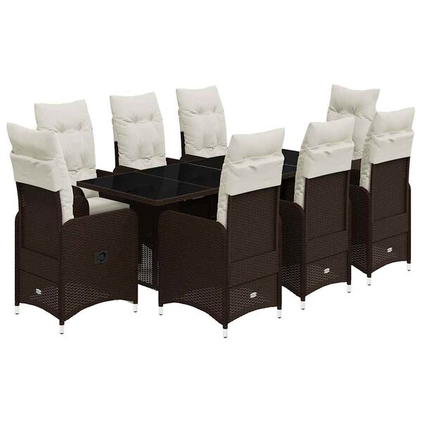 vidaXL 9 Hluta B&iacute;str&oacute;sett me&eth; Sessum Br&uacute;nt P&oacute;l&yacute;rattan