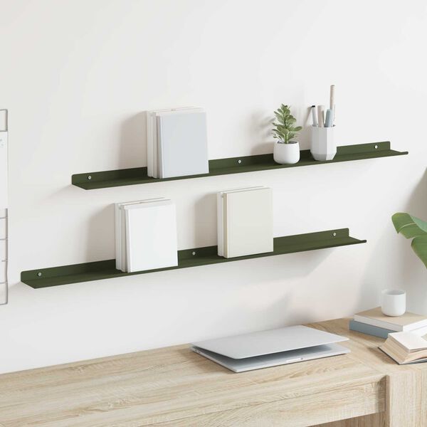 vidaXL Flj&oacute;tandi skrifbor&eth; 2 pcs Ol&iacute;fugr&aelig;nn 100 x 9 x 2,5 cm St&aacute;l