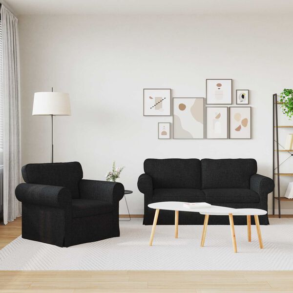 vidaXL S&oacute;fi 2 pcs Svartur Heildarv&iacute;ddir: 175 x 82 x 80 cm (B x D x H)
