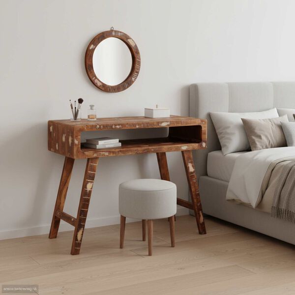 vidaXL Fötuborð með hillu Brúnn 90 x 76 x 45 cm Solid endurheimt tré