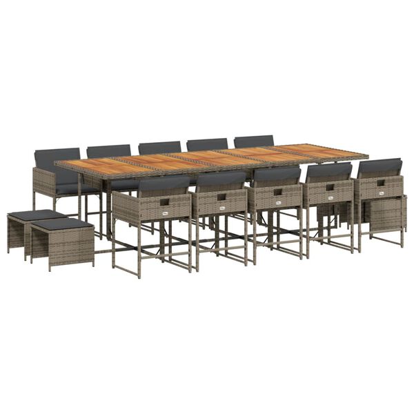 vidaXL 15 Parta Gar&eth;h&uacute;sgagnasett me&eth; Sessum P&oacute;l&yacute;rattan Gr&aacute;tt