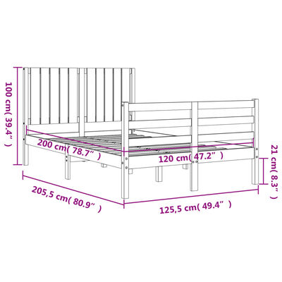 vidaXL Rúmgrind án Dýnu Svört 120x200 cm Gegnheil Viður