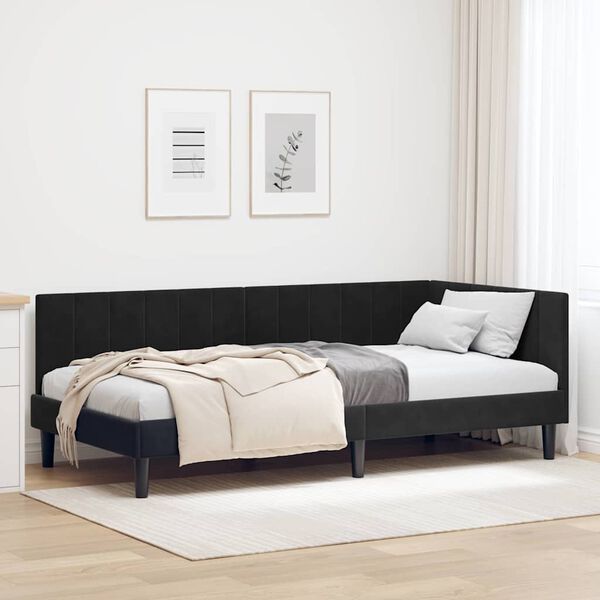 vidaXL Hornrúm ramma með höfuðgafl Svartur 90 cm x 200 cm Flauel