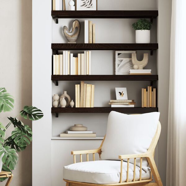 vidaXL Vegghilla D&ouml;kkbr&uacute;n 80x30x(2-6) cm Me&eth;h&ouml;ndlu&eth; Gegnheil Eik