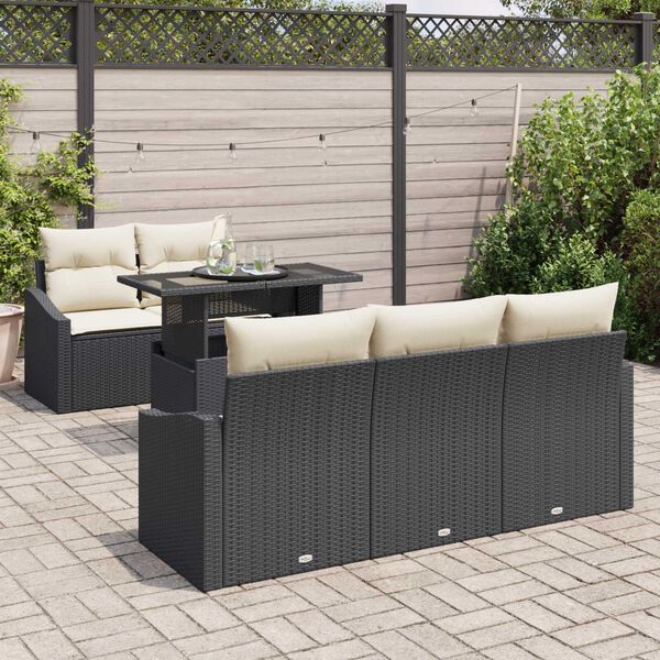 vidaXL Garðsófa sett með geymslu 6 pcs Svartur Poly rattan