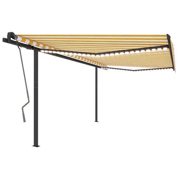 vidaXL Sjálfvirkt Skyggni með LED&Vindskynjara 4x3 m Gular/Hvítar