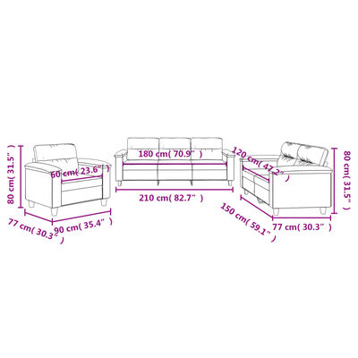 vidaXL 3 hluta Sófasett með Sessum Mógrátt Míkrófíberefni