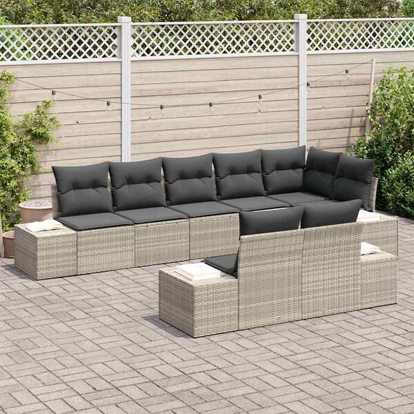 vidaXL Garðsófa sett með geymslu 8 pcs Ljósgrár Poly rattan